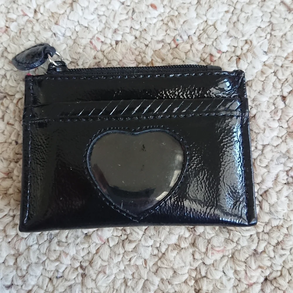 Brighton patent Leather heart coin purse ID pocket zip clousure Card Holder